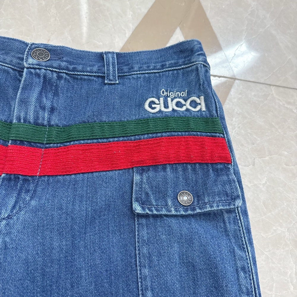 Gucci Kids Blue Denim pants with Red and Green Web Stripe